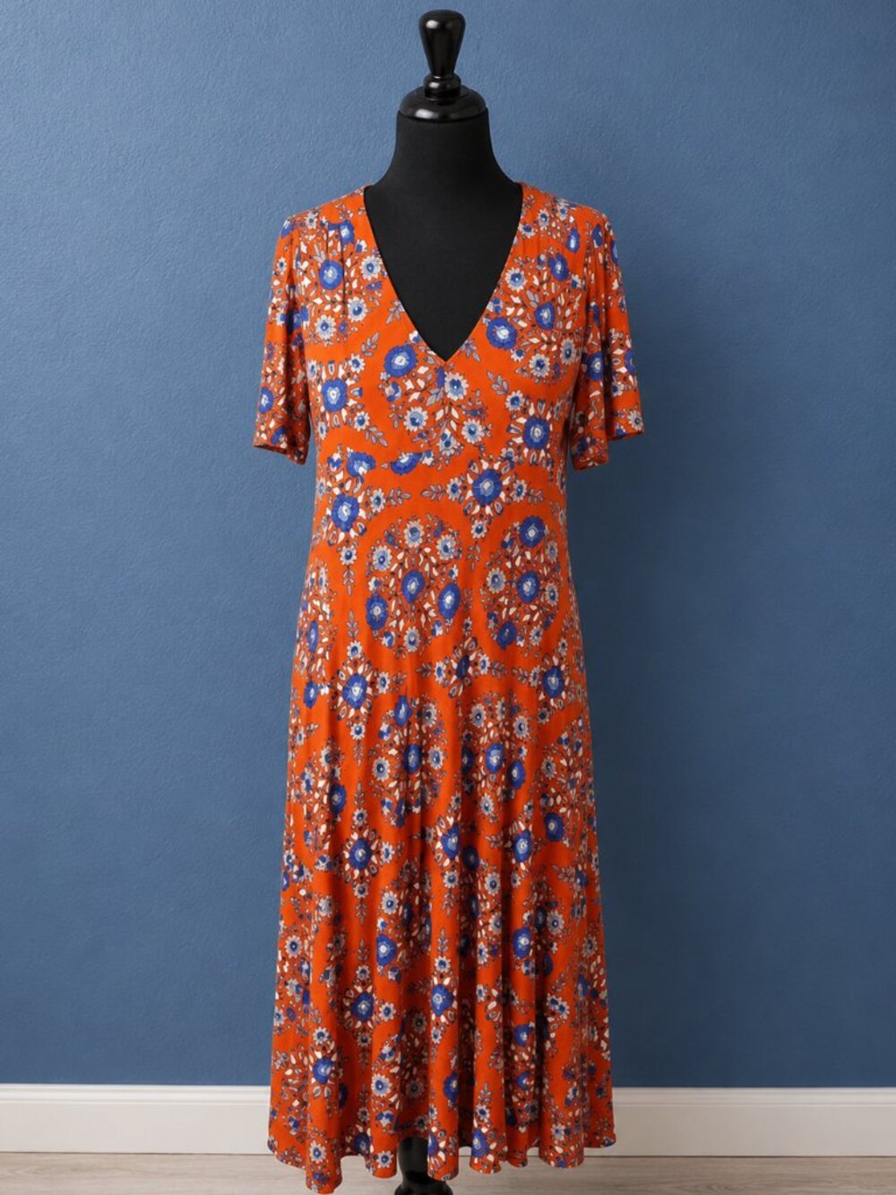 Boden Papaya Wildflower Prairie Jersey Maxi Dress Flutter Sleeve 12